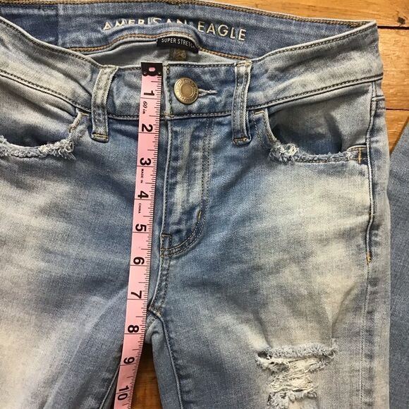 Aeo ripped jeggings jeans light blue distressed soft stretchy jeans size 0 cool - Picture 10 of 12